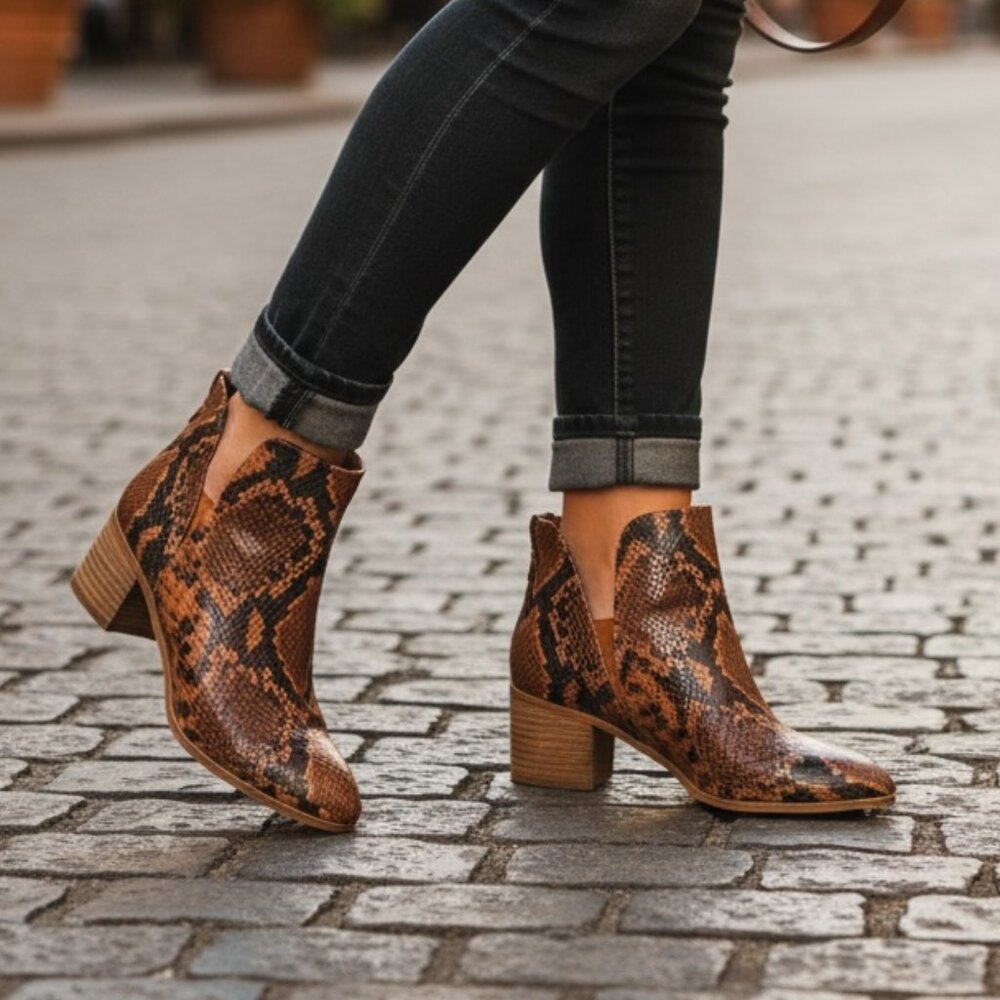 Franco Sarto ROAR Snakeskin Embossed Brown/Cognac Bootie Sz 7M #153Q‎